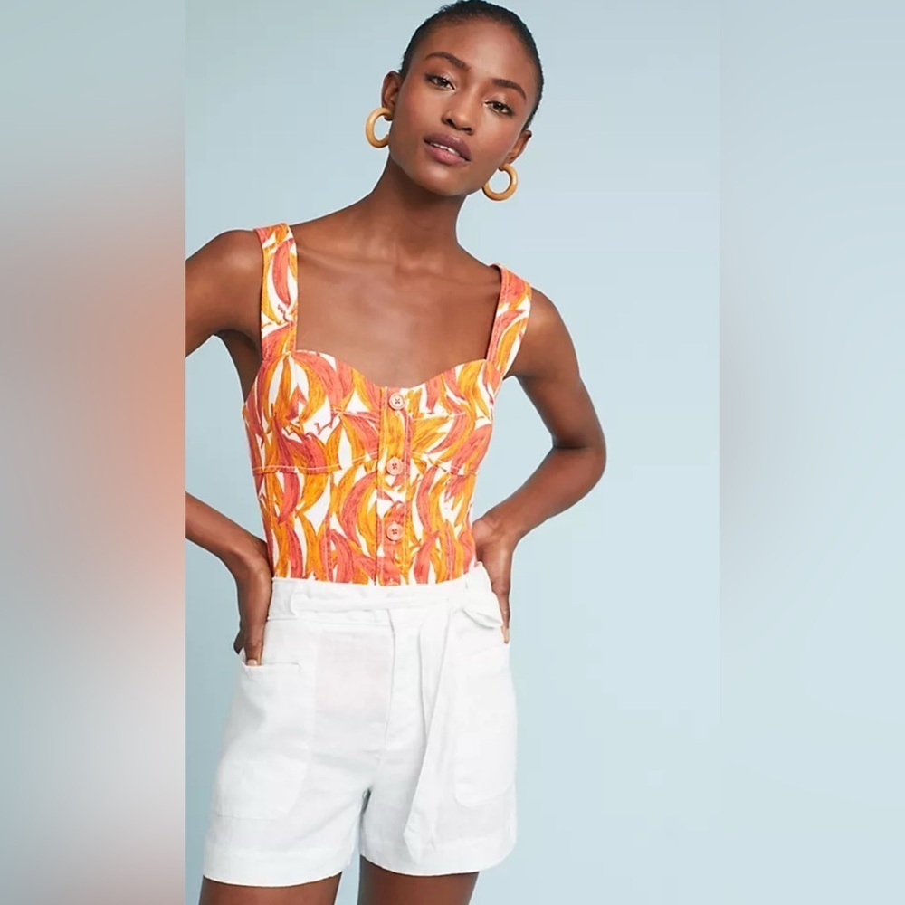 Maeve Banana-Printed Corset Top, Size‎ 0